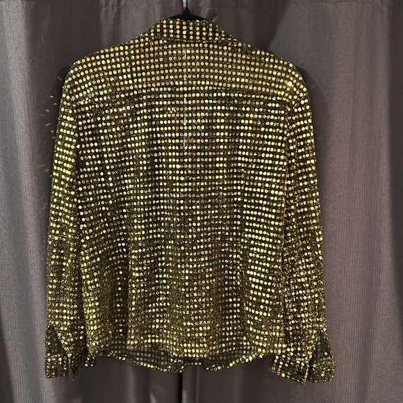 Gold Sequin/Black Mesh button up - Picture 2 of 3